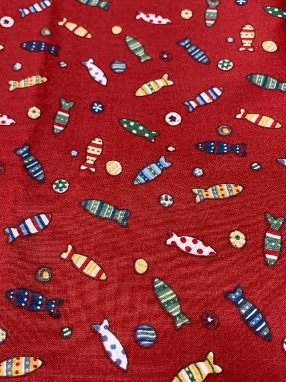 Quirky Red Fish Pattern Fabric 21 x 44" Cotton Material Sewing Crafts